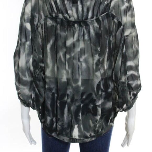 Zara Basic Green Gray Ivory 3/4 Sleeve Top M - Picture 5 of 6